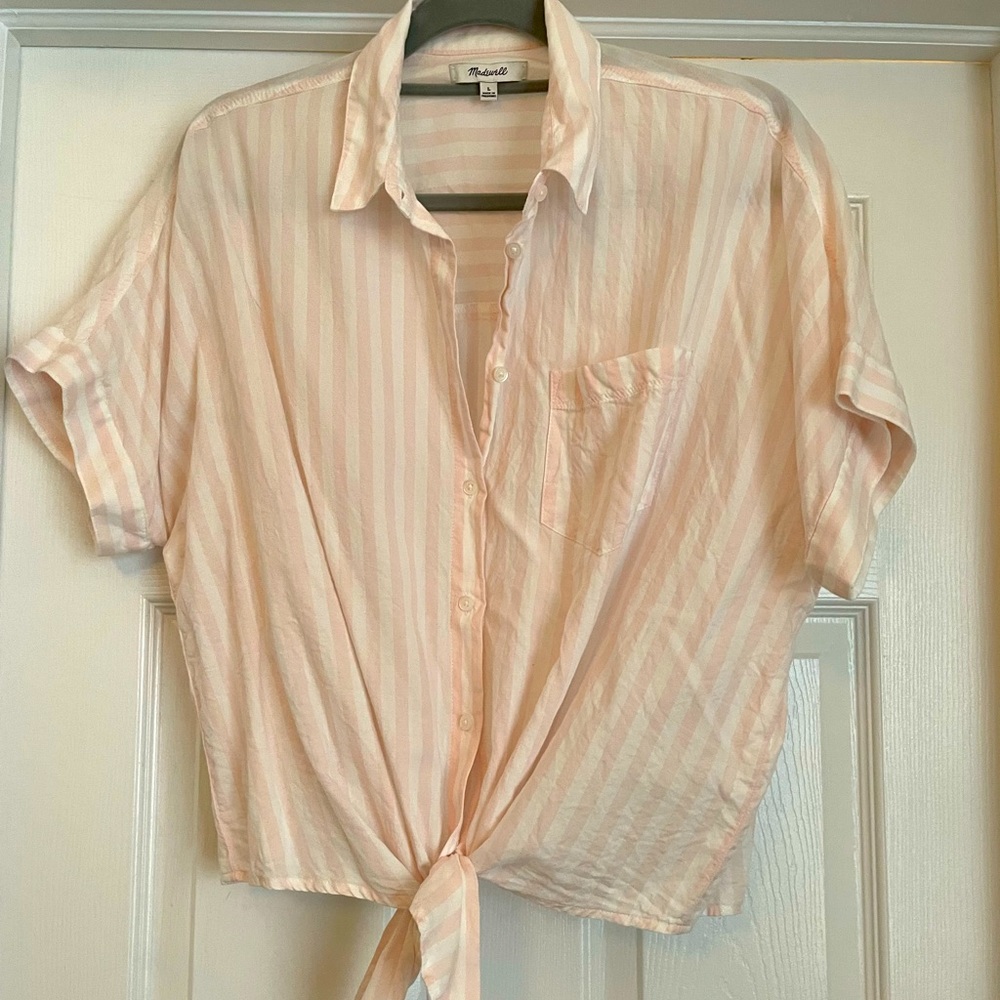 Madewell Pink & White stripe button down shirt